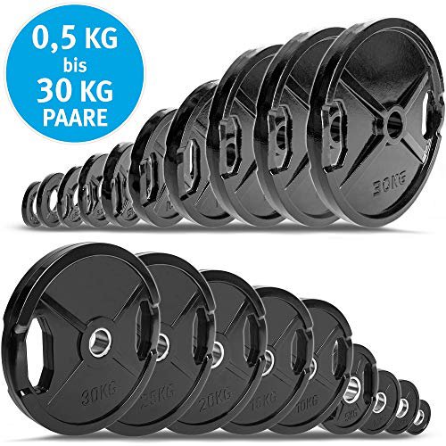 C.P.Sports C.P. Sports Olympiascheiben als Paar – GUMMIERT – 1,25 KG – Hantelscheiben/Gewichte/Weight Plates 50mm aus Gusseisen mit Grifflöchern – für Gewichtheben und Kraftsport