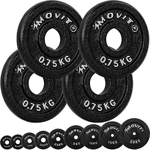 Movit ® Hantelscheiben Set PRO, 100% Gusseisen, 30/31 mm Bohrung, Gewichtsscheiben Set Gewichte Hantel 4X 0,75kg