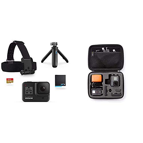 GoPro HERO8 Black Bundle - inklusive Shorty Stativ, Speicherkarte, Kopfbügel und Akku & Amazon Basics Tragetasche für  Actionkameras, Gr. S