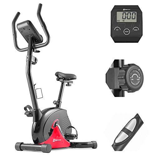 HS HOP-SPORT Hop-Sport Heimtrainer Fahrrad HS-030H - Fahrradergometer mit Pulssensoren & Trainingscomputer, Magnetbremse, verstellbarem Sattel - Ergometer für das Ganzkörpertraining zu Hause rot