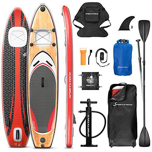 Sportstech Messe-Neuheit 2020! Premium WBX SUP-Board mit 2in1 Sichtfenster | Action-Cam Ready +9in1 Set | Deutsches Qualitätsunternehmen | Aufblasbares Stand Up Paddel Board |Wassersport Kajak Sitz | Surfbrett