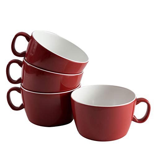 #11 4X Melamin Geschirr 4 Suppentassen ideal für Camping rot-weiß in 2 Ton-Design Kaffeetasse Kaffeebecher Becher Campinggeschirr Picknick Kindergeschirr modernes Melamingeschirr Outdoor 4 Tassen leicht