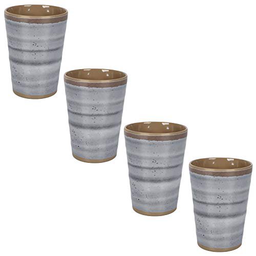 #11 Melamin Geschirr 4 Becher 400ml ideal für Camping Steingut Optik Trinkbecher Kaffeetasse Kaffeebecher Tasse Campinggeschirr Picknick Kindergeschirr modernes Melamingeschirr Outdoor Tassen grau braun
