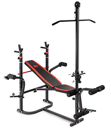 HS HOP-SPORT Hop-Sport Hantelbank Kraftstation 1065 mit Latzug, Curlpult, Beincurler und Butterfly