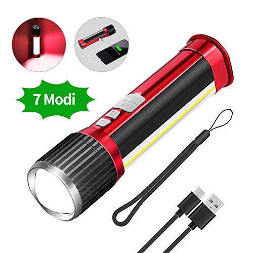 ZOYJITU LED Taschenlampe USB Aufladen Zoom,  2020 Wasserdicht Taschenlampen für Outdoor Sports Mit COB Seitenlicht, 7 Licht Modi, 12 Stunden arbeiten, Keine Batterie erforderlich, Kann als Powerbank