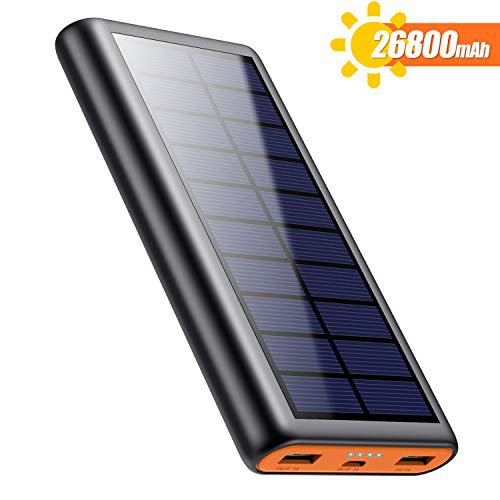 QTshine Solar Powerbank 26800mAh, Externer Akku Ladegerät, Solar Power Bank Pack mit 2 Ausgängen speziell für Aktivitäten im Freien, kompatibel mit Allen Smartphones, Tablets und USB-Geräten