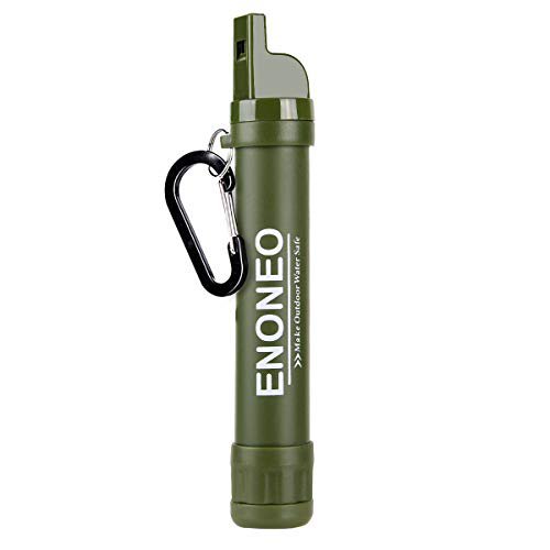 ENONEO ENONEO Wasserfilter Outdoor 1500L Survival Wasserfilter Camping Entfernt 99.99% Bakterien und Protozoen Wasseraufbereiter Trinkwasserfilter mit Pfeife, Kompass, Spiegel für Reise Wandern Backpacking