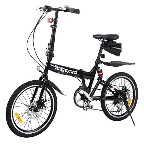 MuGuang Faltbares Fahrrad 20 Zoll 7 Gang Faltmaschine + LED Batterie Leuchte + Sitztasche + Fahrradglocke (Schwarz)
