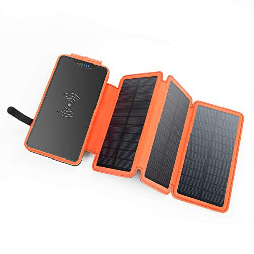 XIYIHOO Solar Power Bank 20000mAh,Solar Ladegerät Wireless Ladegerät Kompatibel Qi-fähige Telefone & Dual Ports 2.1A Ausgang Smartphones für Camping Travel (Orange) …