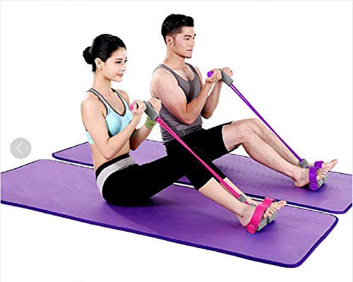 gracosy Upgrade 4 Tubes Pedal Resistance Band Elastisches Sit-up Pull Rope Bodybuilding Expander Multifunktions-Widerstandstraining Home Fitness Bauch Trainer Arm Bein Abnehmen Training Yoga Lila