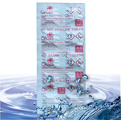Oasis Wasserreinigungstabletten - 10 tabletten fur 20-25 Liter Trinkwasser pro Tablette, Wasserentkeimung, Chlortabletten, Water Purification
