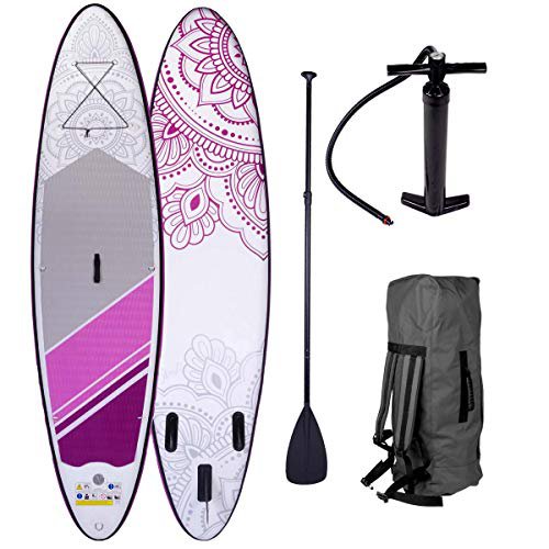 BRAST Stand Up Paddle Paddling SUP Board Damenboards Flower 300x76x15cm aufblasbar Alu-Paddel Pumpe Rucksack gewebtes Drop-Stitch 115KG
