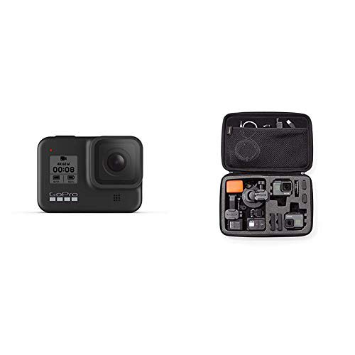 GoPro HERO8 Actioncam, Black - wasserdichte 4K-Digitalkamera mit Hypersmooth-Stabilisierung, Touchscreen und Sprachsteuerung & Amazon Basics Tragetasche für  Actionkameras, Gr. L