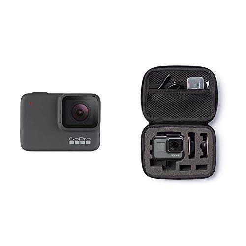 GoPro HERO7 Silber – wasserdichte Digitale Actionkamera mit Touchscreen, 4K-HD-Videos, 10-MP-Fotos & Amazon Basics Tragetasche für  Actionkameras, Gr. XS