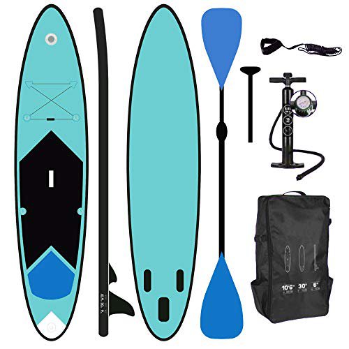 ToCi Standup Paddeling Board XL Blau | 320 x 76 x 15 cm aufblasbares Surfbrett | mit Trage Rucksack und Teleskop Alu Doppel-Paddel | inklusive 2 Wege Pumpe