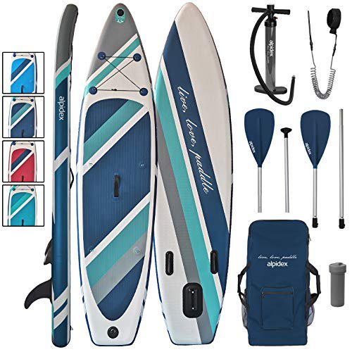 ALPIDEX Stand Up Paddle Set SUP 320 x 76 x 15 cm max.130 kg Aufblasbar Stabil Leicht Komplett Set Tragetasche Paddel Finnen Luftpumpe Leash Repair Kit, Farbe:Cloud