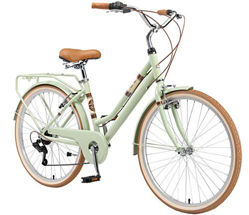 BIKESTAR Alu City Stadt Fahrrad 28 Zoll | 18 Zoll Rahmen, 7 Gang Shimano Damen Rad, Hollandrad Retro Bike mit V-Bremse und Gepäckträger | Mint | Risikofrei Testen