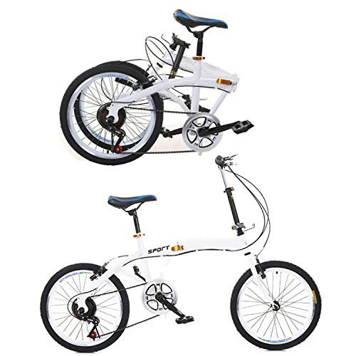 Wangkangyi 20 Zoll Weiß 7 Gang Faltrad Klapprad, Klappfahrrad klappfahrra Fortgeschrittene, Sicher Mountainbikes Campingrad, Quick-Fold-System, Doppel-V-Bremse
