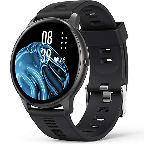 AGPTEK Smartwatch,  1,3 Zoll Armbanduhr mit personalisiertem Bildschirm, Musiksteuerung, Herzfrequenz, Schrittzähler, Kalorien, usw. IP68 Wasserdicht Fitness Tracker Uhr, für iOS und Android, Schwarz