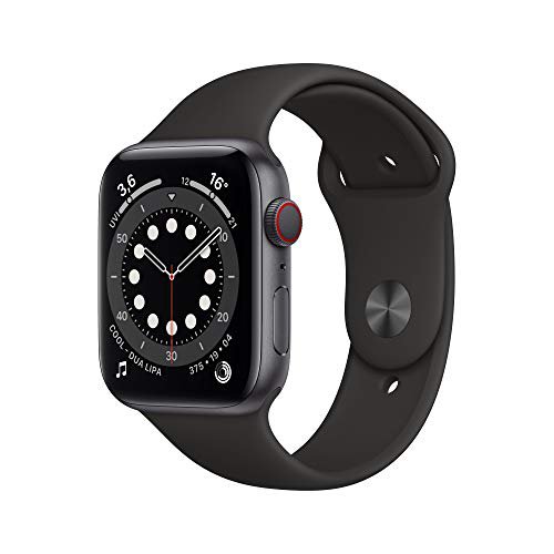 Apple Watch Series 6 (GPS + Cellular, 44 mm) Aluminiumgehäuse Space Grau, Sportarmband Schwarz