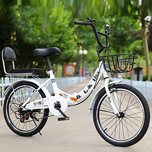 BEIGOO Faltrad/Klapprad,6 Gang-Schaltung Leicht Tragbares Klapp Fahrrad Folding Bike für Damen Herren Student-Weiß-24Zoll