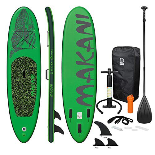 ECD Germany Aufblasbares Stand Up Paddle Board Makani | 320 x 82 x 15 cm | Grün | PVC | bis 150kg | Pumpe Tragetasche Zubehör | SUP Board Paddling Board Paddelboard Surfboard | Verschiedene Modelle