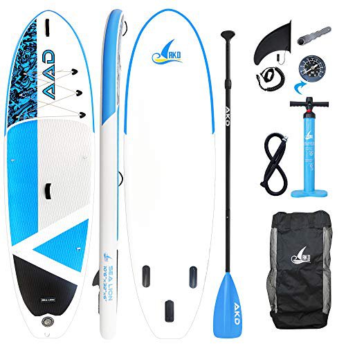 AKD Sealion Stand Up Paddling Boards 10'6" XL 320x86x15cm SUP-Board 160kg/337L, Pumpe mit Manometer, Verstellbarer Sport Alu-Paddel, Rucksack und Leash (Blau)