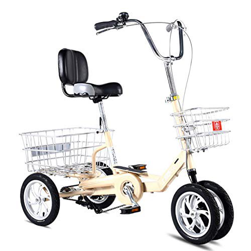 LLF Cargo Cruiser, Erwachsene Senioren Frauen Männer Tricycle, Trike 12Inch Cruise Bike, Mit Großer Größe Basket for Freizeit, Shopping, Übung Anfänger Bike, Double Brake, Alurahmen (Color : Yellow)