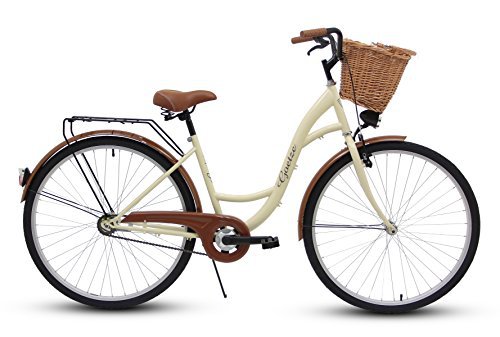 Goetze Eco Vintage Citybike Hollandrad Damenfahrrad Stahl Gestell Tiefeinsteiger 26 Zoll Alu Räder mit Rücktrittbremsen 1 Gang ohne Schaltwerk Weiden Korb Inklusiv!