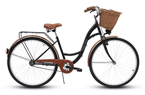 Goetze Eco Vintage Citybike Hollandrad Damenfahrrad Stahl Gestell Tiefeinsteiger 28 Zoll Alu Räder mit Rücktrittbremse, 1 Gang ohne Schaltwerk Weiden Korb Inklusiv!