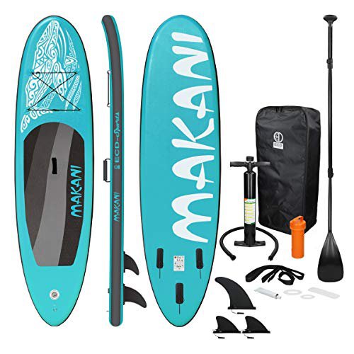 ECD Germany Aufblasbares Stand Up Paddle Board Makani | 320 x 82 x 15 cm | Türkis | PVC | bis 150 kg | Pumpe Tragetasche Zubehör | SUP Board Paddling Board Paddelboard Surfboard | verschiedene Modelle