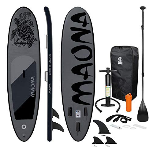 ECD Germany Aufblasbares Stand Up Paddle Board Maona | 308 x 76 x 10 cm | Schwarz | PVC | bis 120kg | Pumpe Tragetasche Zubehör | SUP Board Paddling Board Paddelboard Surfboard | Verschiedene Modelle