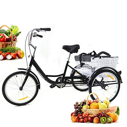 Aohuada Dreirad Erwachsene 3 Rad Fahrrad Cityräder 20 Zoll Einzelne Geschwindigkeit Cargo Erwachsenendreirad Cruiser mit Kindersitz und Korb Für Außen Sports