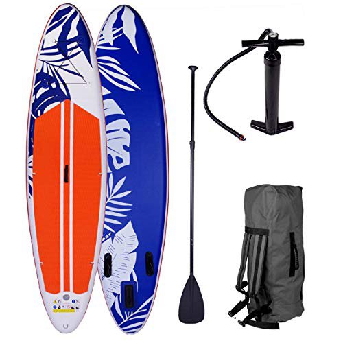 Stand Up Paddle Board Paddelbrett mit Tragetasche 320 x 76 x 15 cm  Hai-Muster Orange + Weiß - Costway