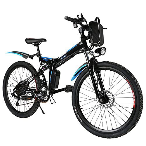 Speedrid Elektrofahrrad 26 Zoll Elektro-Faltrad für Erwachsene E-Bike Elektro-Mountainbike mit doppelter Stoßdämpfung, Schriftart und Scheibenbremsen hinten und professionellem 21-Gang-Gang