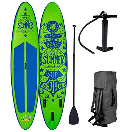 BRAST SUP Board Stand up Paddle Paddling Summer Grün 320x76x15cm aufblasbar Alu-Paddel Hochdruck-Pumpe Rucksack 120KG