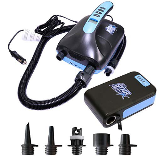 SkinStar Elektrische SUP-Pumpe mit 5 Adapter für Stand Up Paddle Board Schlauchboot Luftmatratze mit Akku Powerbank