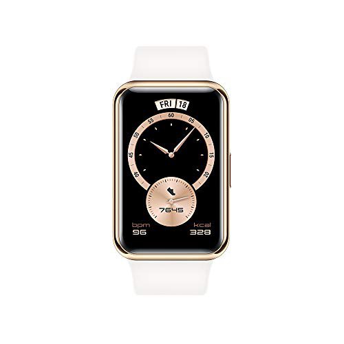 HUAWEI Watch FIT Elegant Edition Smartwatch mit Metallgehäuse, 1,64 Zoll AMOLED-Display, bis zu 10 Tage Akkulaufzeit, SpO2, 96 Trainingsmodi, eingebautes GPS, 5 ATM, Weiß