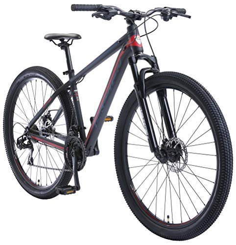 BIKESTAR Hardtail Aluminium Mountainbike Shimano 21 Gang Schaltung, Scheibenbremse 29 Zoll Reifen | 17 Zoll Rahmen Alu MTB | Schwarz Rot