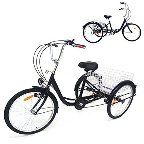 Fetcoi Dreirad Für Erwachsene 24 Zoll,3 Rad Fahrrad Dreirad mit Einkaufskorb und Licht,Dreirad Trike Bike Radfahren Erwachsenendreirad Dreirad Trike Bike für Erwachsene und Senioren