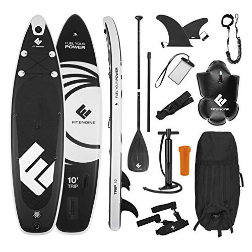 FitEngine Stand-Up-Paddle-Board Komplett-Set | Allrounder Trip SUP inkl. Action-Cam-Halterung, aufblasbares Drybag, wasserdichte Handyhülle | 305 cm (10') Allrounder