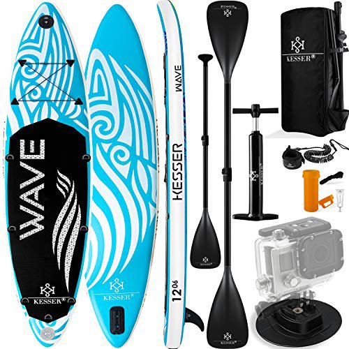 KESSER ® Aufblasbare SUP Board Set Stand Up Paddle Board | 305x76x15cm 10.0' | Supboard Premium Surfboard Wassersport | 6 Zoll Dick | Komplettes Zubehör | 130kg Hellblau