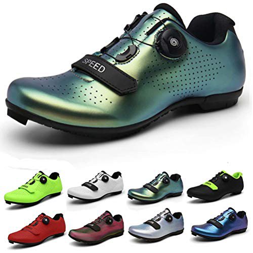 SPSHOOS Fahrradschuhe Herren Damen MTB Radsportschuhe Rennradschuh Mountainbike Schuhe SPD/SPD-SL Bunt Green 43