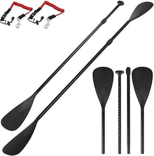 ADLOASHLOU SUP Paddel für Stand Up Paddle Board Surfpaddel Surfboard Paddel Aluminium Shaft Verstellbares schwimmendes Paddleboard Paddel für Bootfahren Kajakfahren Surfen mit 2 Ruder Anti-Lost-Seil