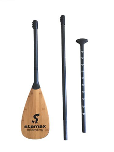 SUPwave Stemax 3-teiliges Karbon SUP Paddel mit Bambusblatt, längenverstellbar, schwimmfähig