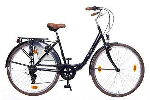 AMIGO Amigo Style - Cityräder für Damen - Damenfahrrad 28 Zoll - Geeignet ab 170-175 cm - Shimano 6 Gang-Schaltung - Citybike mit Handbremse, Beleuchtung und fahrradständer - Schwarz