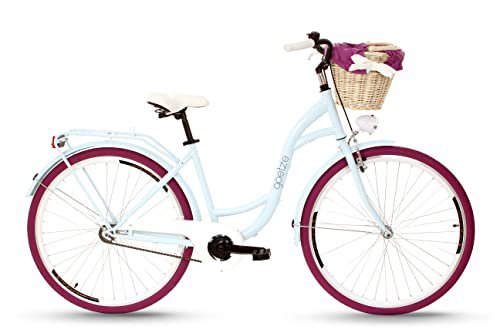 Goetze Style Vintage Retro Citybike Damenfahrrad Hollandrad, 28 Zoll Alu Räder, 1 Gang, Single Speed, Tiefeinsteiger, Rücktrittbremse, Korb mit Bezug Gratis!