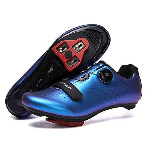 ARTVEP Fahrradschuhe Herren Damen Rennradschuhe MTB Radschuhe Kompatibel mit Look SPD SPD-SL Delta Lock Pedal Reitschuhe Peloton Schuhen Blau 250