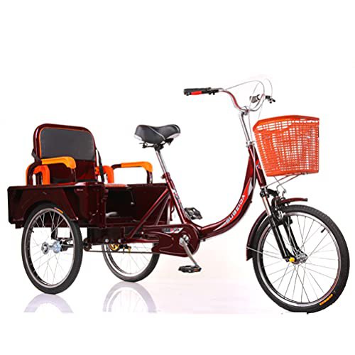 RSTJ-Sjef Erwachsene Dreirad Senioren 3-Rad-Fahrräder Mit Großem Korb Und Rücksitz, 20-Zoll-Dreirädrige Cruiser-Fahrräder Fahrrad Für Freizeit, Einkaufen, Fitness-Herren-Damen-Fahrrad,Lila