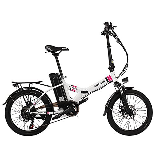 VARUN 20" Klappbares E-Bike für Damen Herren, Faltbares E-Citybike mit 36V 10.4Ah Abnehmbar Akku, EU-konform 250W Motor 25 km/h, Shimano 7 Gang-Schaltung, Pedelec Mountainbike (Weiß)